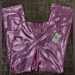 Pink metallic pleather pants